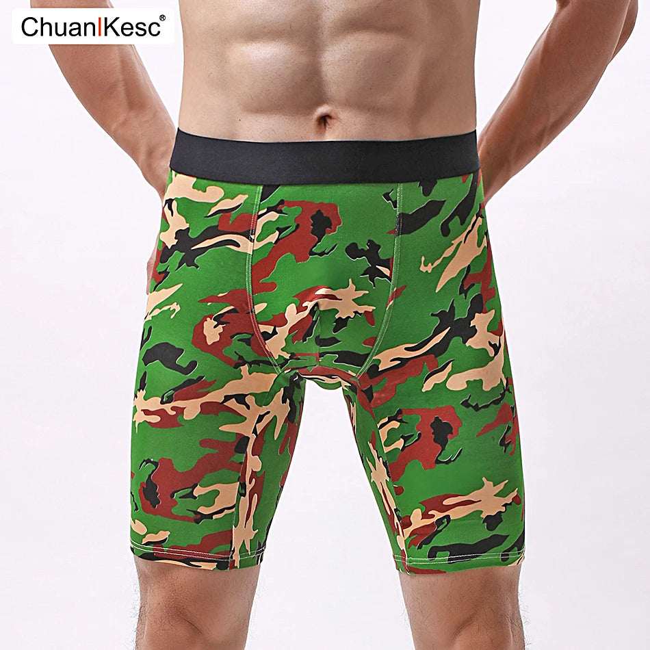 Men's Panties  Cotton Plus Long Size Sexy Boxers High Quality Fitness Sports Camouflage Medium Length Shorts Cheap 3 Pcs/Lot