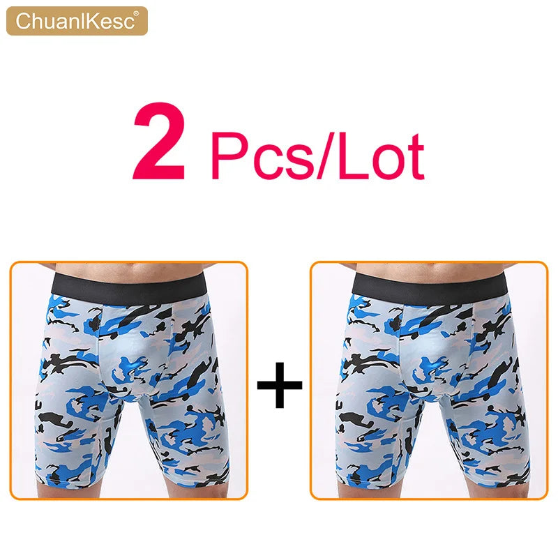 Men's Panties  Cotton Plus Long Size Sexy Boxers High Quality Fitness Sports Camouflage Medium Length Shorts Cheap 3 Pcs/Lot