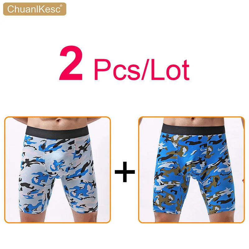 Men's Panties  Cotton Plus Long Size Sexy Boxers High Quality Fitness Sports Camouflage Medium Length Shorts Cheap 3 Pcs/Lot