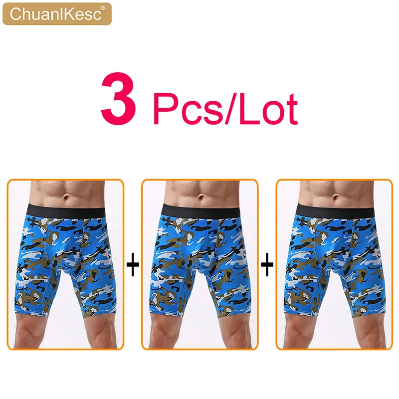 Men's Panties  Cotton Plus Long Size Sexy Boxers High Quality Fitness Sports Camouflage Medium Length Shorts Cheap 3 Pcs/Lot