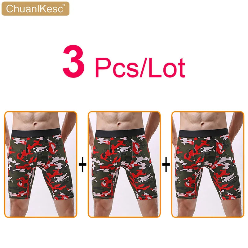 Men's Panties  Cotton Plus Long Size Sexy Boxers High Quality Fitness Sports Camouflage Medium Length Shorts Cheap 3 Pcs/Lot
