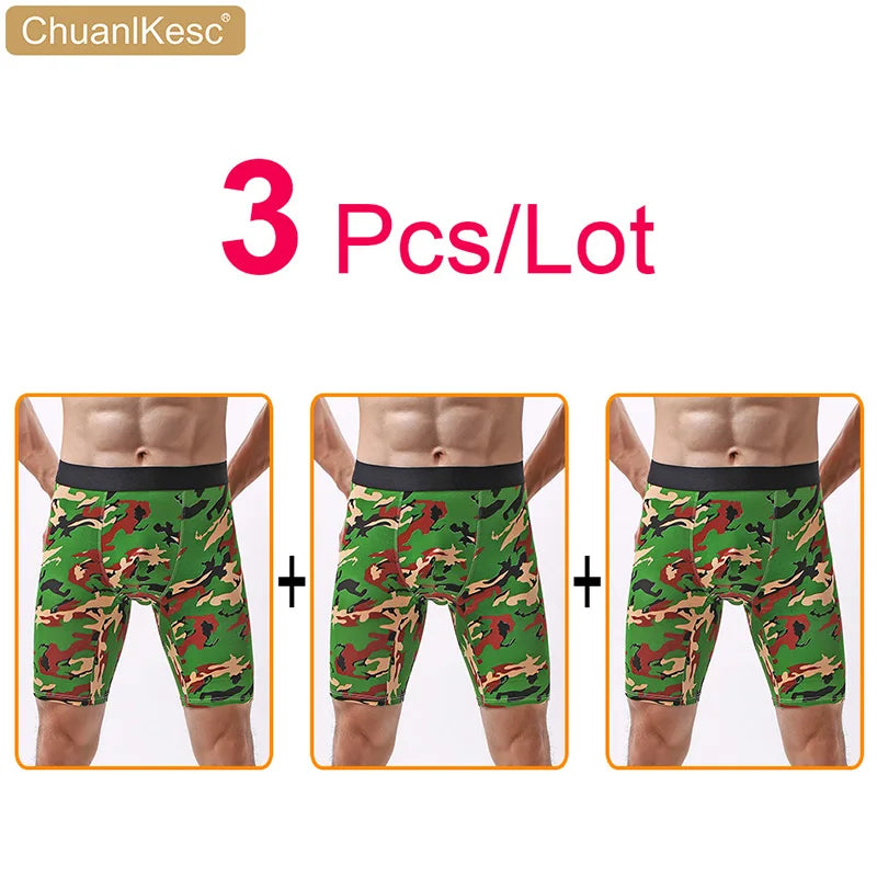 Men's Panties  Cotton Plus Long Size Sexy Boxers High Quality Fitness Sports Camouflage Medium Length Shorts Cheap 3 Pcs/Lot