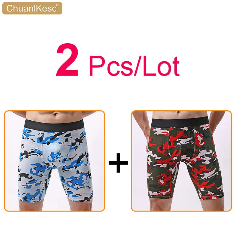 Men's Panties  Cotton Plus Long Size Sexy Boxers High Quality Fitness Sports Camouflage Medium Length Shorts Cheap 3 Pcs/Lot