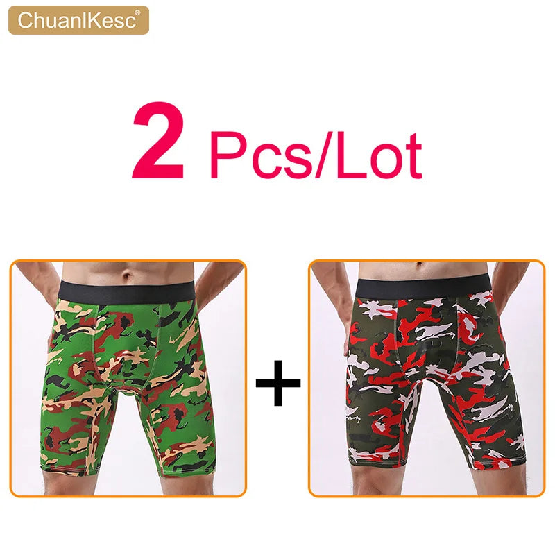 Men's Panties  Cotton Plus Long Size Sexy Boxers High Quality Fitness Sports Camouflage Medium Length Shorts Cheap 3 Pcs/Lot