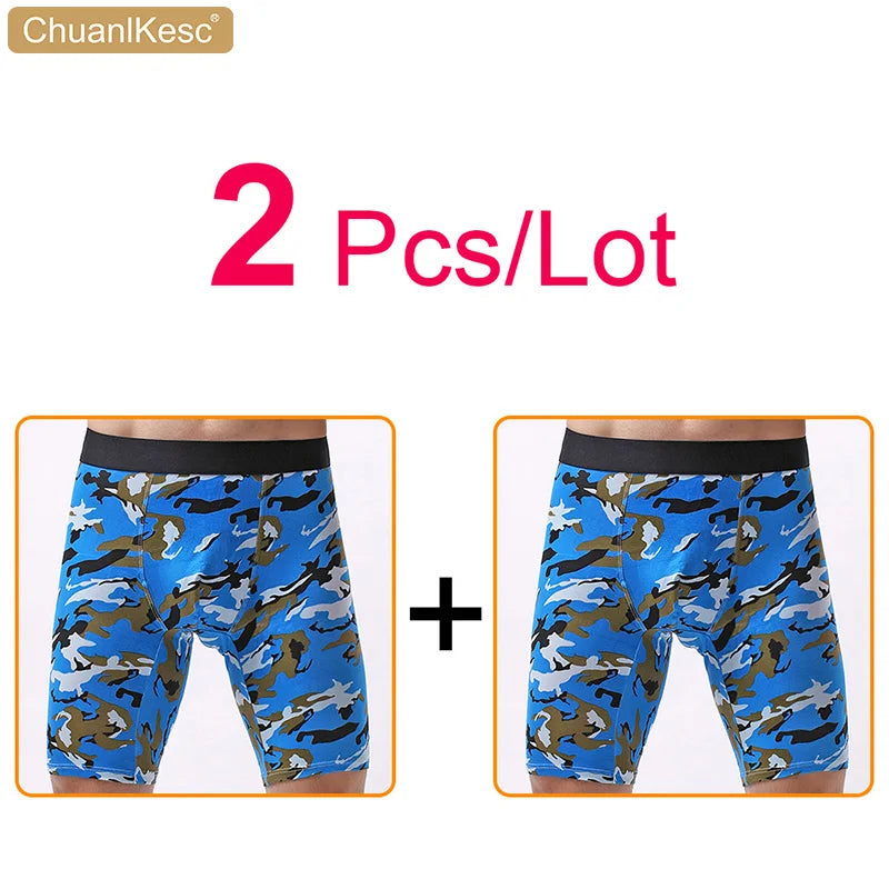 Men's Panties  Cotton Plus Long Size Sexy Boxers High Quality Fitness Sports Camouflage Medium Length Shorts Cheap 3 Pcs/Lot