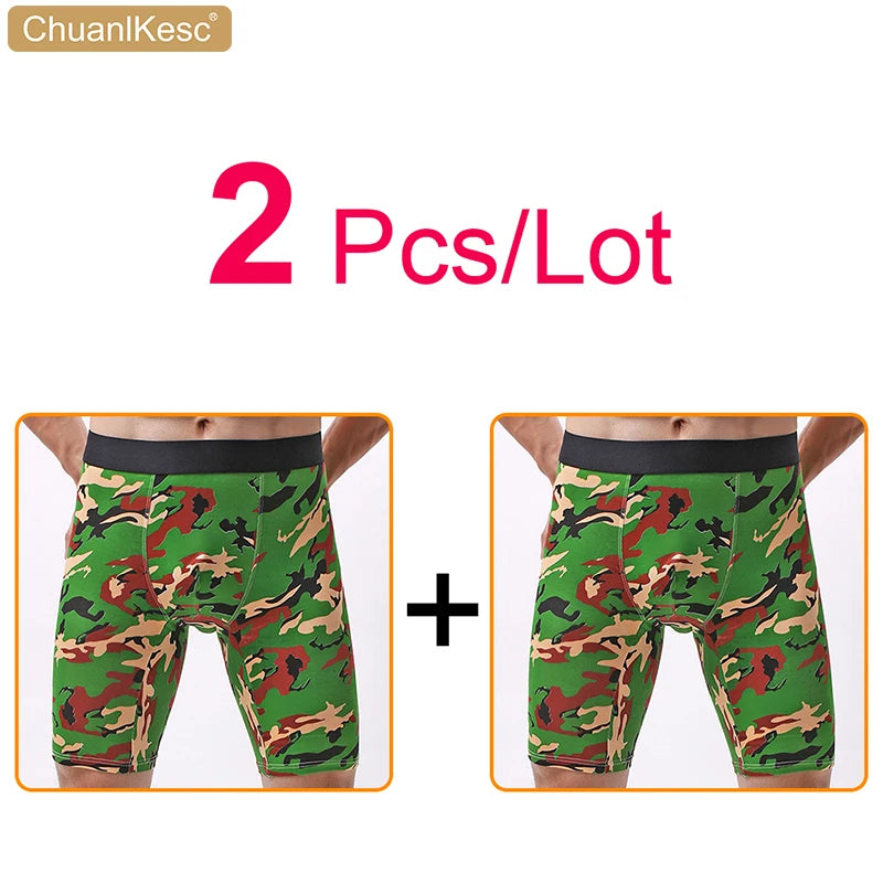 Men's Panties  Cotton Plus Long Size Sexy Boxers High Quality Fitness Sports Camouflage Medium Length Shorts Cheap 3 Pcs/Lot