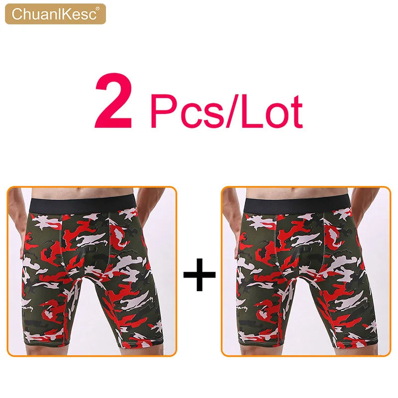 Men's Panties  Cotton Plus Long Size Sexy Boxers High Quality Fitness Sports Camouflage Medium Length Shorts Cheap 3 Pcs/Lot