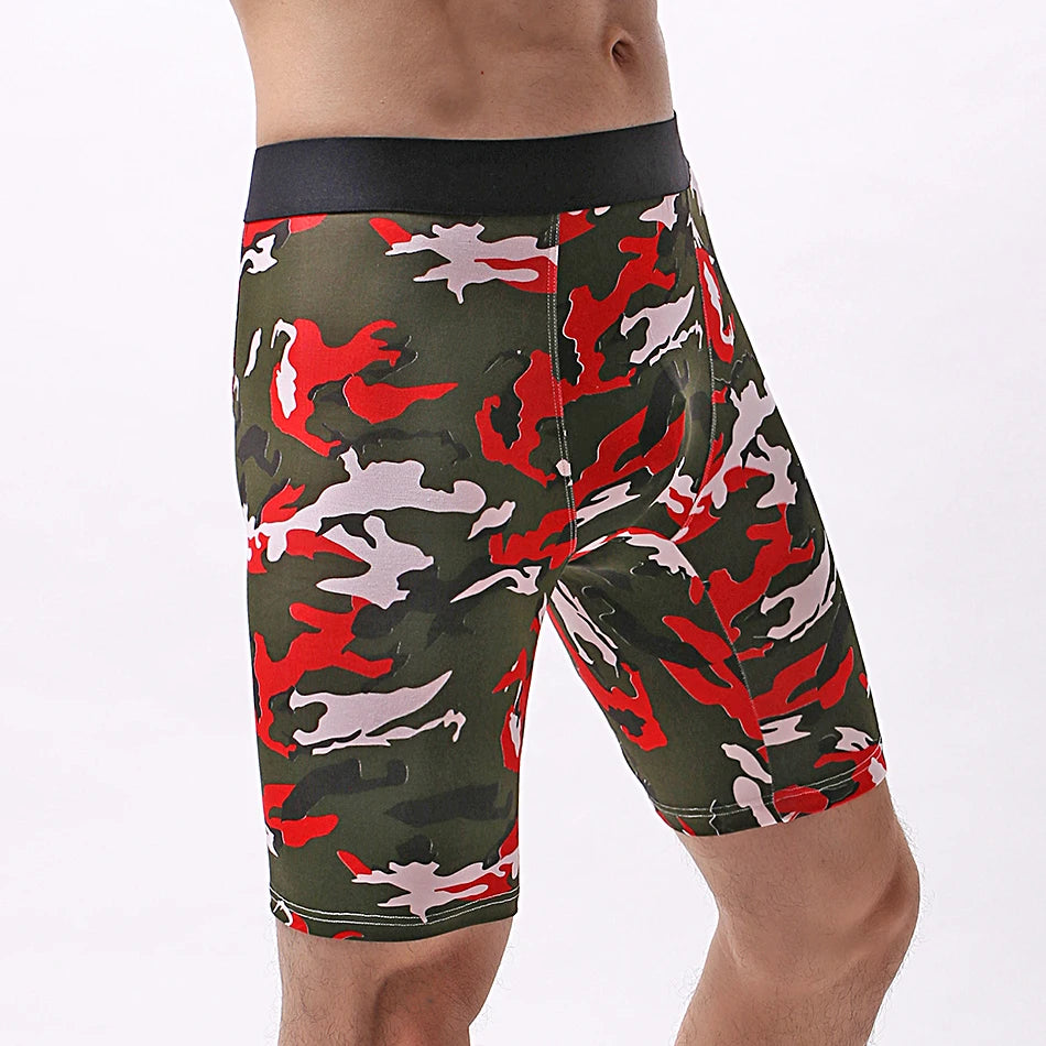 Men's Panties  Cotton Plus Long Size Sexy Boxers High Quality Fitness Sports Camouflage Medium Length Shorts Cheap 3 Pcs/Lot
