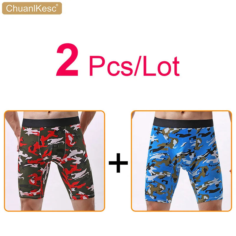 Men's Panties  Cotton Plus Long Size Sexy Boxers High Quality Fitness Sports Camouflage Medium Length Shorts Cheap 3 Pcs/Lot
