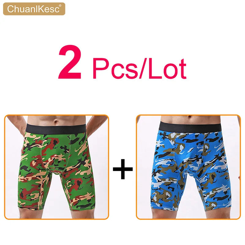 Men's Panties  Cotton Plus Long Size Sexy Boxers High Quality Fitness Sports Camouflage Medium Length Shorts Cheap 3 Pcs/Lot