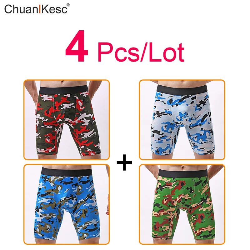 Men's Panties  Cotton Plus Long Size Sexy Boxers High Quality Fitness Sports Camouflage Medium Length Shorts Cheap 3 Pcs/Lot