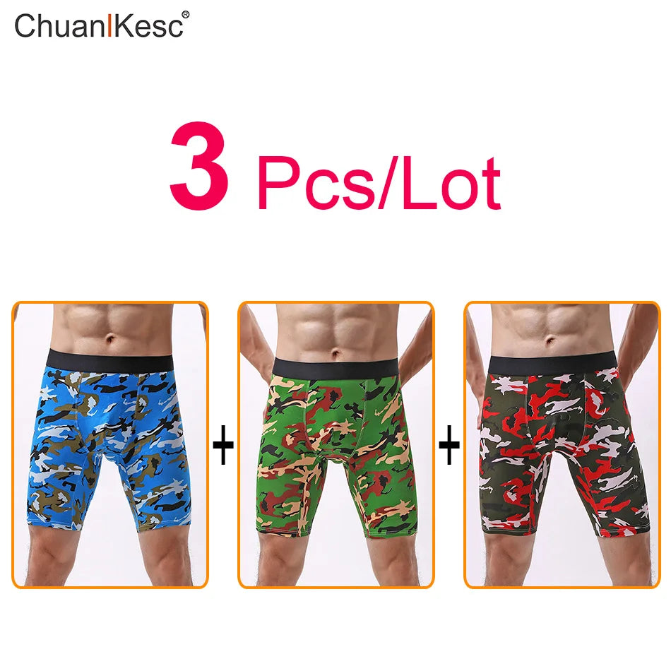 Men's Panties  Cotton Plus Long Size Sexy Boxers High Quality Fitness Sports Camouflage Medium Length Shorts Cheap 3 Pcs/Lot