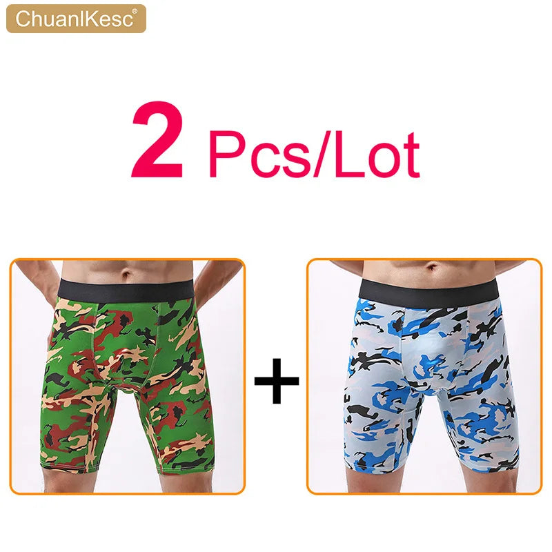 Men's Panties  Cotton Plus Long Size Sexy Boxers High Quality Fitness Sports Camouflage Medium Length Shorts Cheap 3 Pcs/Lot