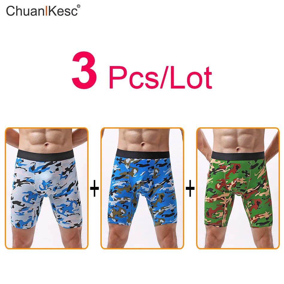 Men's Panties  Cotton Plus Long Size Sexy Boxers High Quality Fitness Sports Camouflage Medium Length Shorts Cheap 3 Pcs/Lot