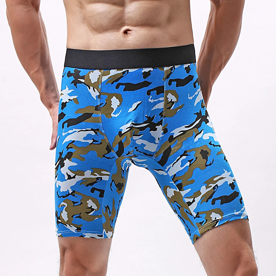 Men's Panties  Cotton Plus Long Size Sexy Boxers High Quality Fitness Sports Camouflage Medium Length Shorts Cheap 3 Pcs/Lot