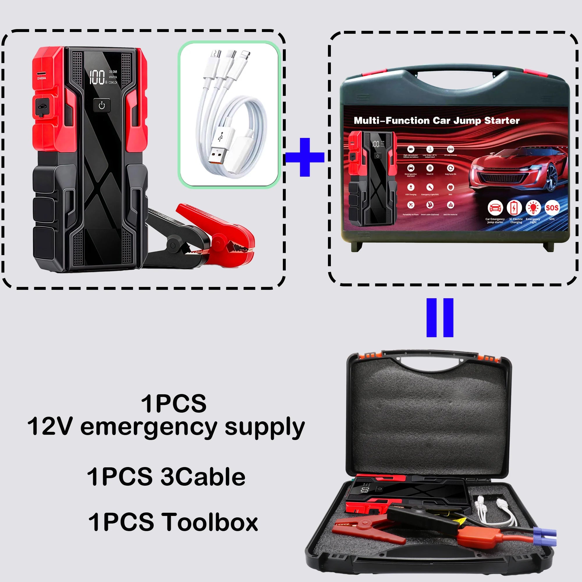 New 12V 99800mAh Car Jump Starter ,Portable Emergency Power Bank Battery Booster with LED Light, USB, for SUV Van Motorcycle ATV