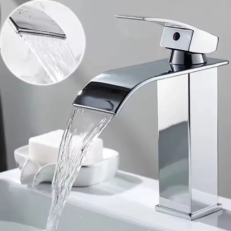 Hot And Cold Stainless Steel Waterfall Wash Basin High And Low Faucet Black Toilet Wash Basin Bathroom