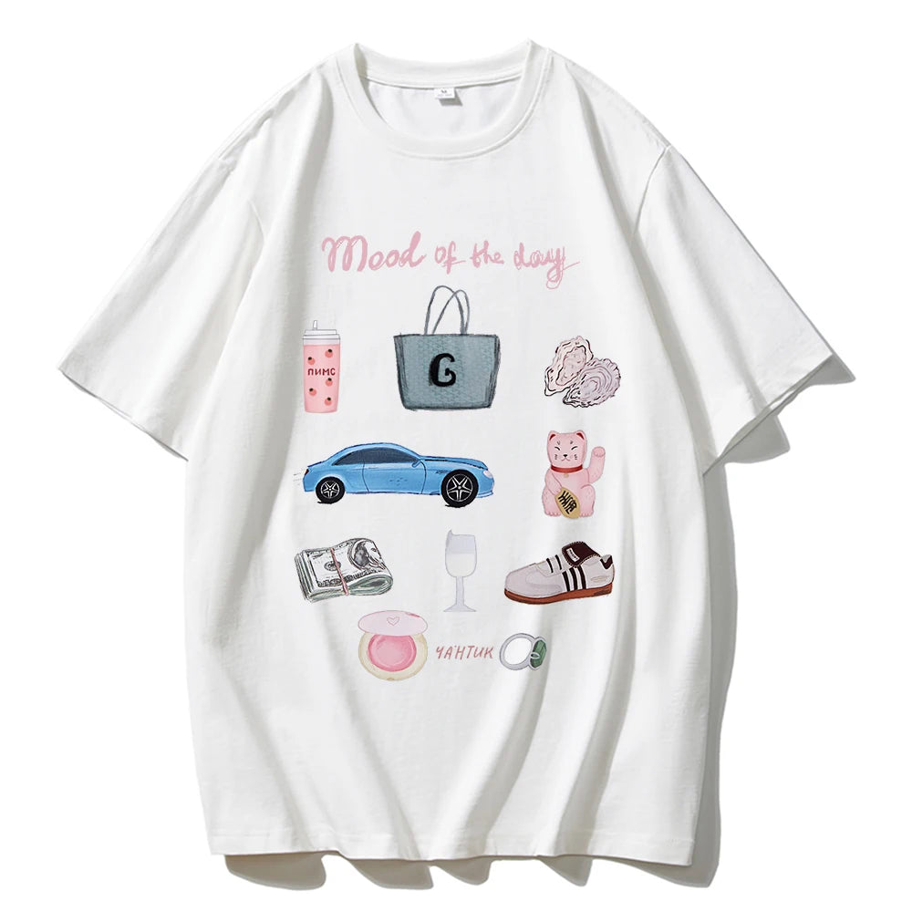Hirsionsan Vintage Aesthetic Graphic Printed T Shirt Women Summer Cotton Soft Short Sleeve Tee Female Oversized Higt Street Tops