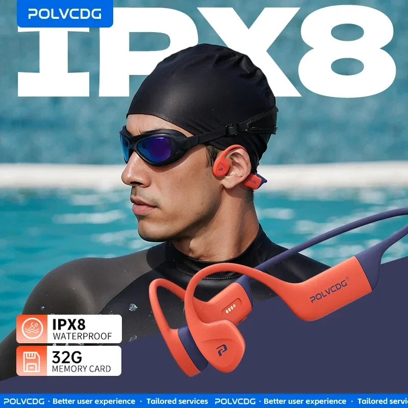 POLVCDG Bone Conduction Bluetooth Earphones 32GB Memory IPX8 Swimming Earphones Bluetooth 5.4 Silicone Material 2024 New X16