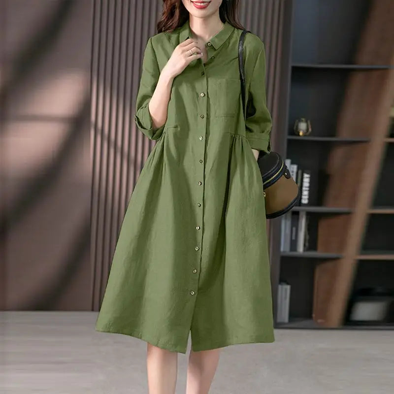 2024 Spring Causal Shirt Dress Women Long Sleeve Solid Dresses ZANZEA Fashion Lapel Neck Midi Vestidos Holiday Sundress Oversize