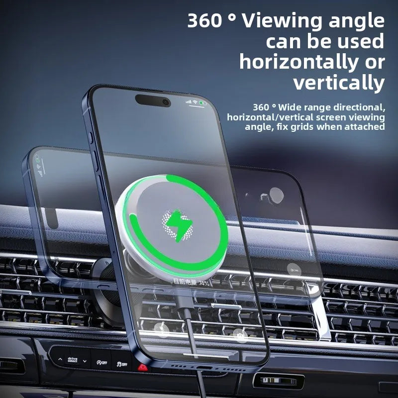 T50 Car Magnetic Phone Holder - 15W Fast Wireless Charger, MagSafe Compatible,Strong Magnet Car Mount, Air Vent/Dashboard Holder
