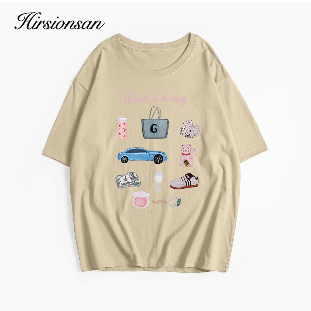 Hirsionsan Vintage Aesthetic Graphic Printed T Shirt Women Summer Cotton Soft Short Sleeve Tee Female Oversized Higt Street Tops