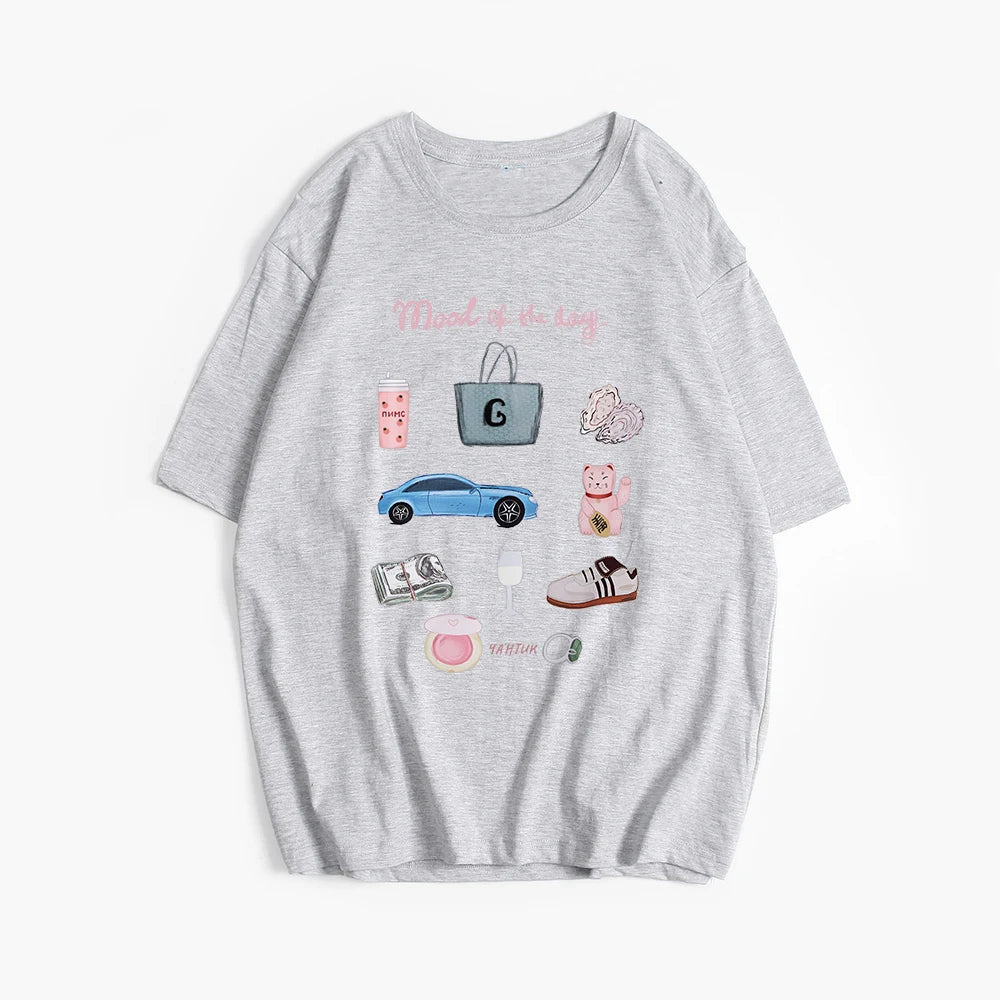 Hirsionsan Vintage Aesthetic Graphic Printed T Shirt Women Summer Cotton Soft Short Sleeve Tee Female Oversized Higt Street Tops