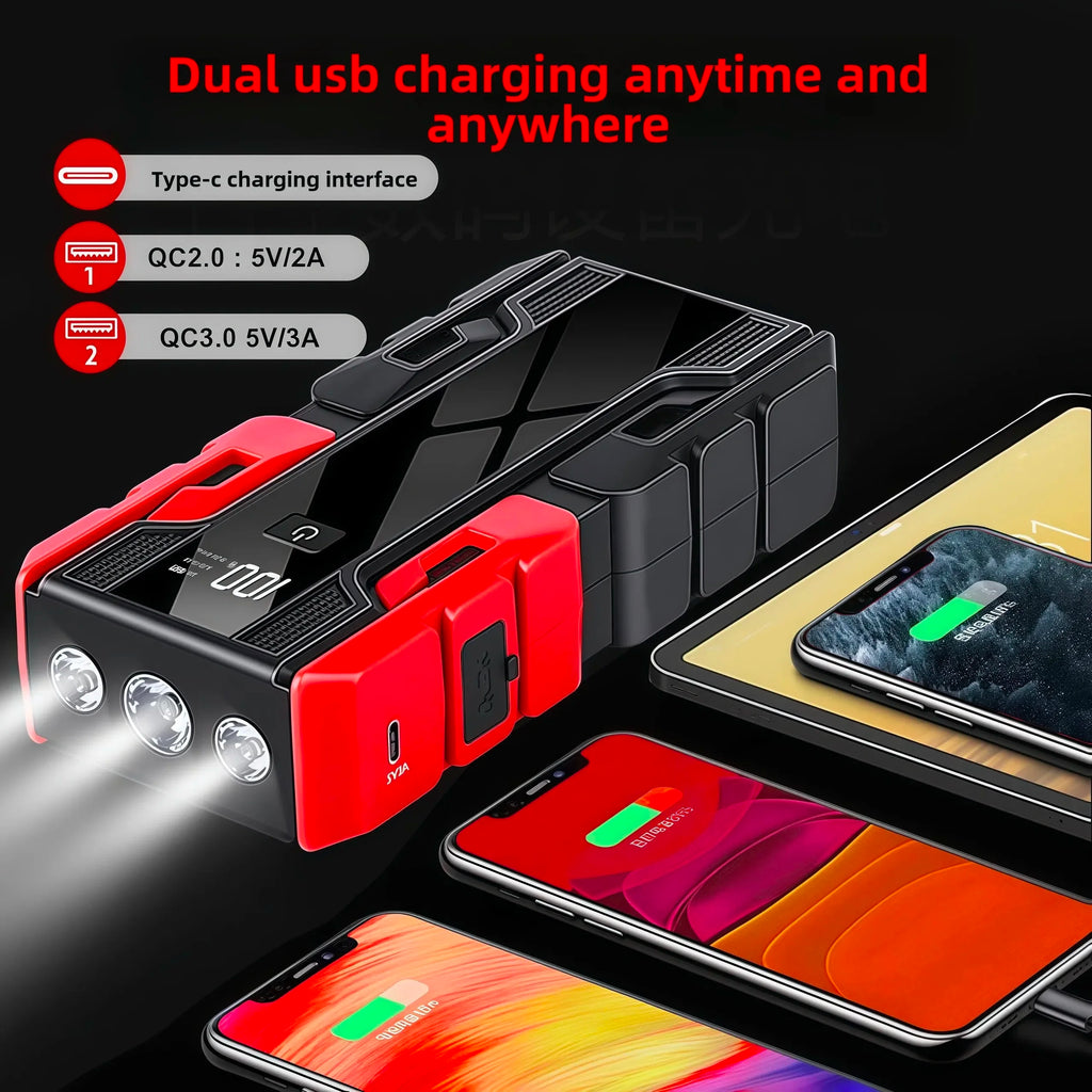 New 12V 99800mAh Car Jump Starter ,Portable Emergency Power Bank Battery Booster with LED Light, USB, for SUV Van Motorcycle ATV