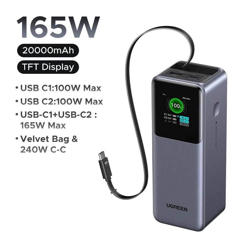 [KC Certification] UGREEN 200W Fast Charging Power Bank 25000mAh PD PowerBank for Laptop Notebook Fast Charge External Battery