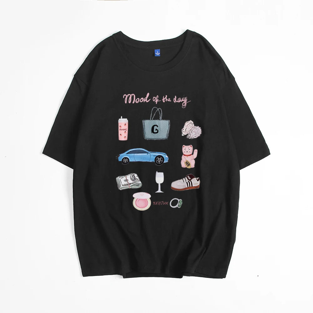 Hirsionsan Vintage Aesthetic Graphic Printed T Shirt Women Summer Cotton Soft Short Sleeve Tee Female Oversized Higt Street Tops