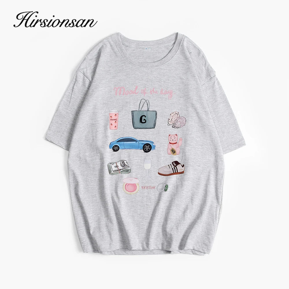 Hirsionsan Vintage Aesthetic Graphic Printed T Shirt Women Summer Cotton Soft Short Sleeve Tee Female Oversized Higt Street Tops