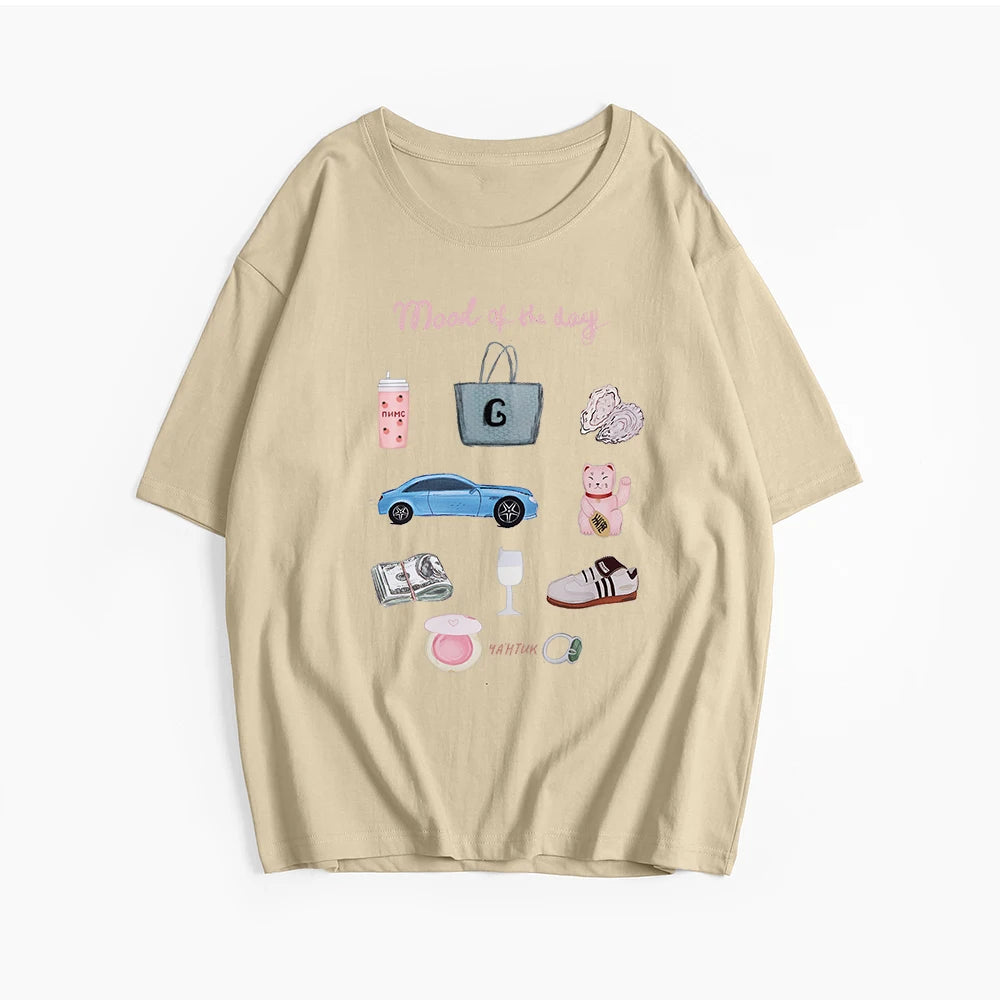 Hirsionsan Vintage Aesthetic Graphic Printed T Shirt Women Summer Cotton Soft Short Sleeve Tee Female Oversized Higt Street Tops