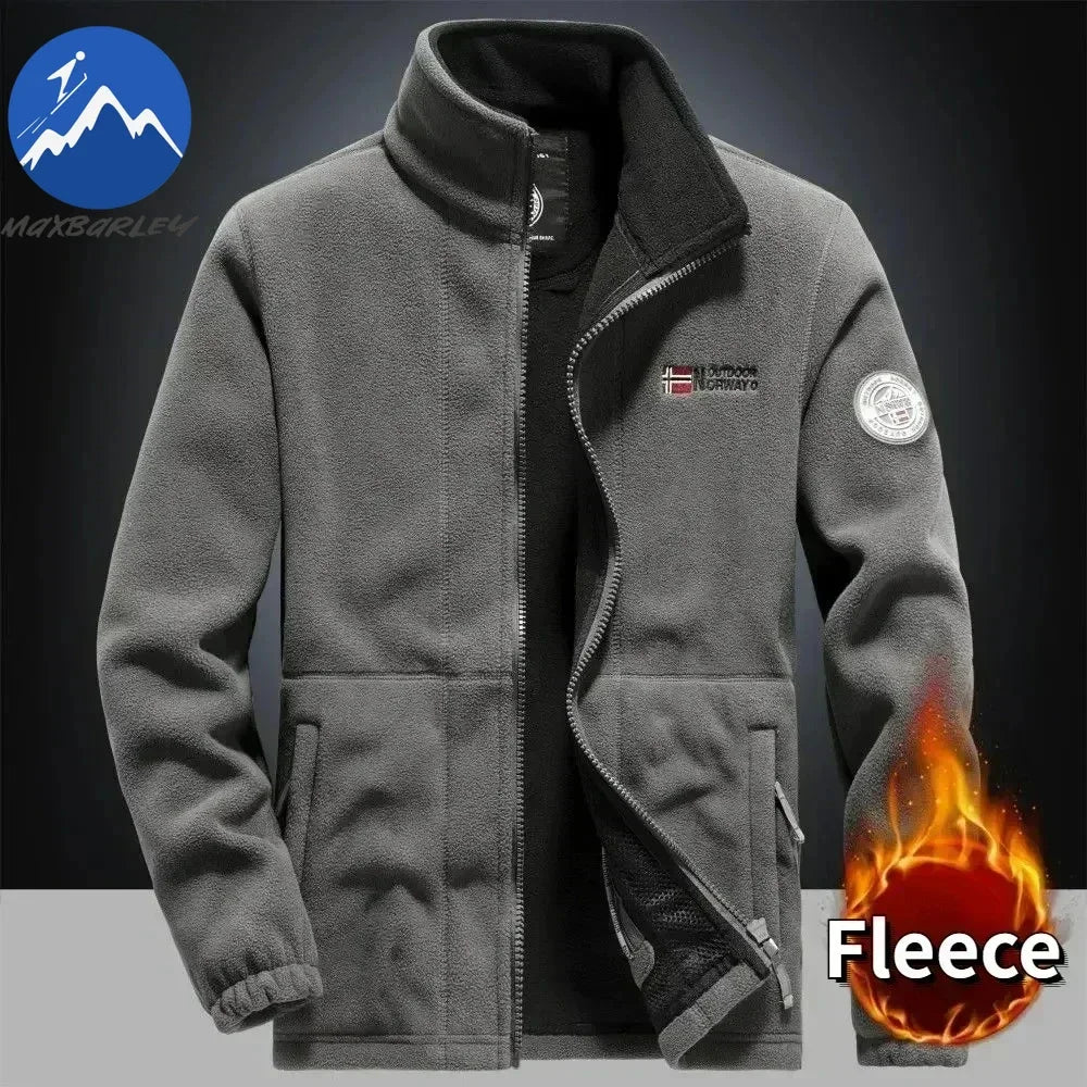 Winter Warm Fleece Jacket Men Climbing Double Thickened Pocket Jacket Outdoor High Collar Windproof Ski Sweatshirt Coat Man Snow