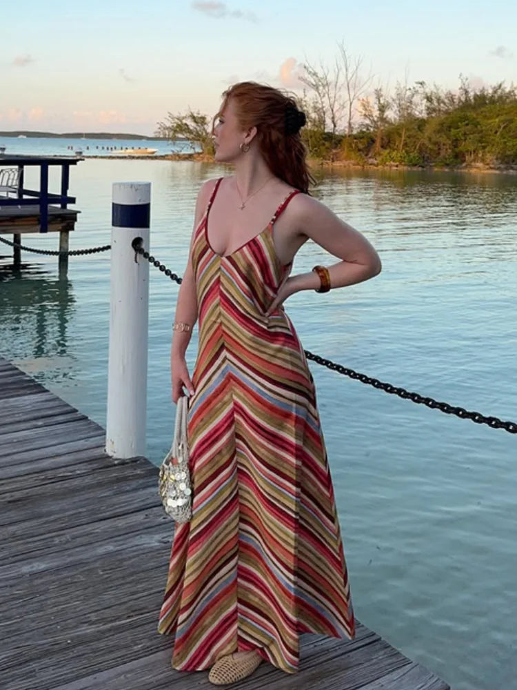  Women Sexy Color Blocking Halter Maxi Dresses Elegant Backless Off shoulder Sleeveless Slim Gowns 2026 New Lady Party Vestidos