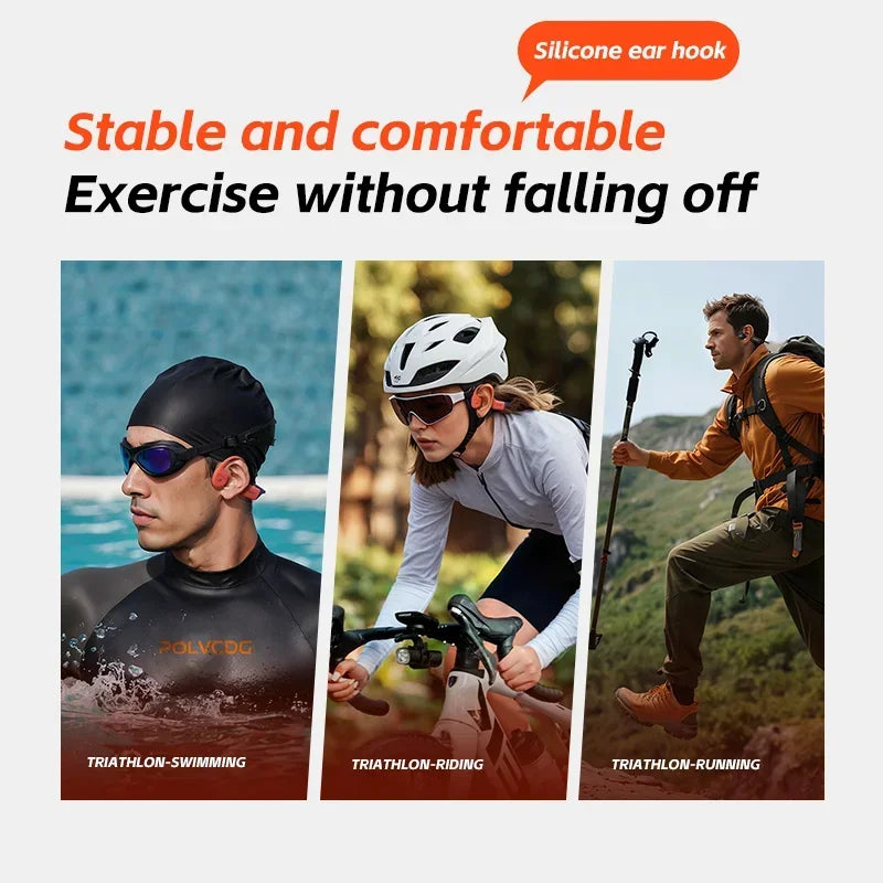 POLVCDG Bone Conduction Bluetooth Earphones 32GB Memory IPX8 Swimming Earphones Bluetooth 5.4 Silicone Material 2024 New X16