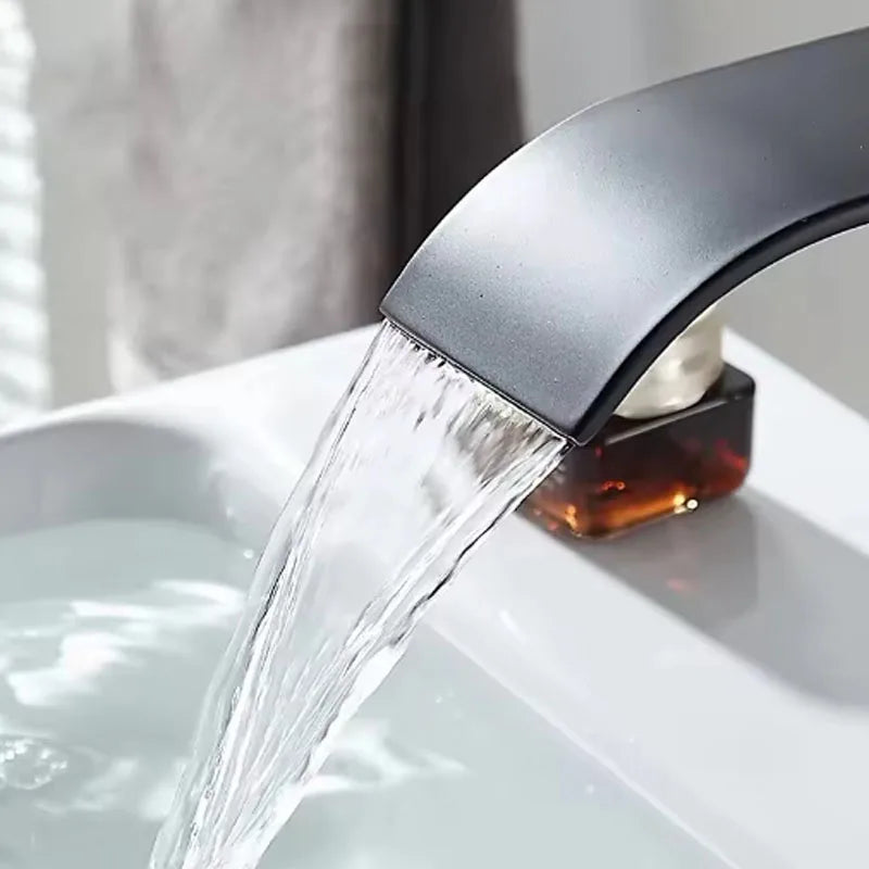 Hot And Cold Stainless Steel Waterfall Wash Basin High And Low Faucet Black Toilet Wash Basin Bathroom