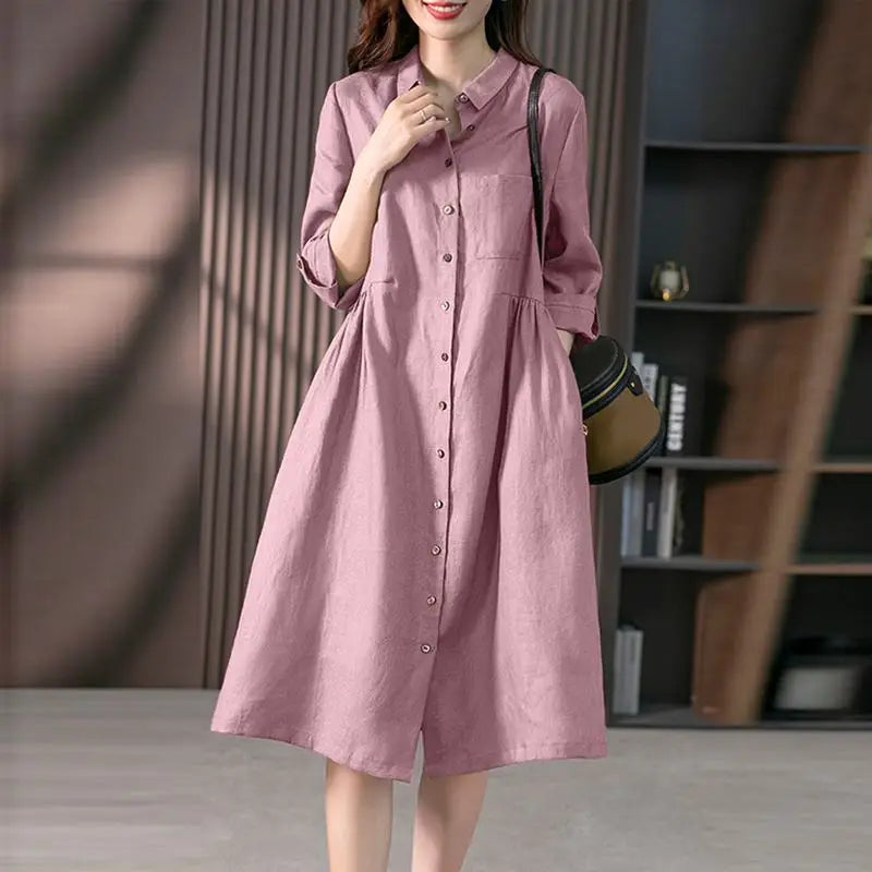 2024 Spring Causal Shirt Dress Women Long Sleeve Solid Dresses ZANZEA Fashion Lapel Neck Midi Vestidos Holiday Sundress Oversize