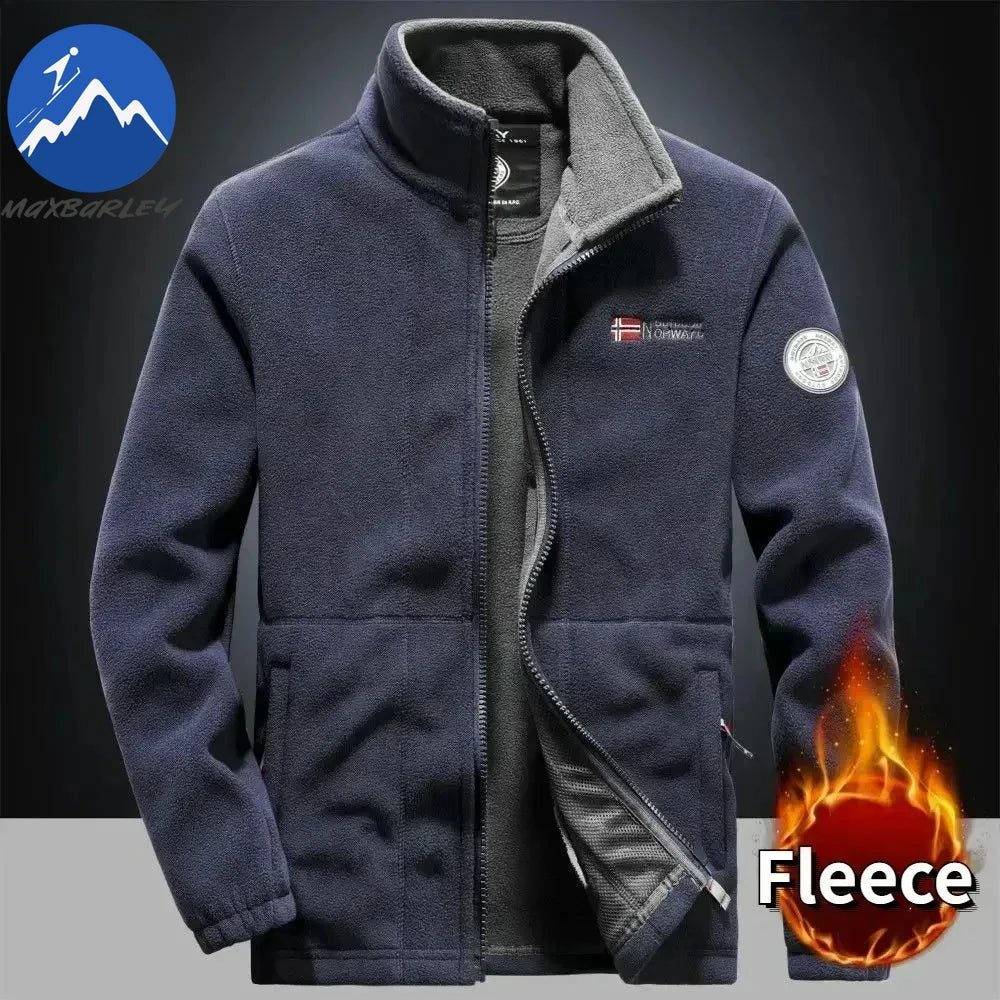 Winter Warm Fleece Jacket Men Climbing Double Thickened Pocket Jacket Outdoor High Collar Windproof Ski Sweatshirt Coat Man Snow