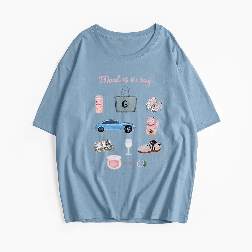 Hirsionsan Vintage Aesthetic Graphic Printed T Shirt Women Summer Cotton Soft Short Sleeve Tee Female Oversized Higt Street Tops