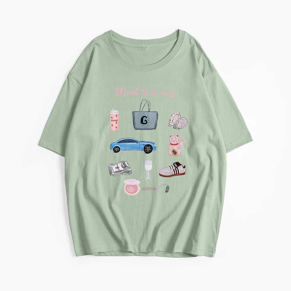 Hirsionsan Vintage Aesthetic Graphic Printed T Shirt Women Summer Cotton Soft Short Sleeve Tee Female Oversized Higt Street Tops