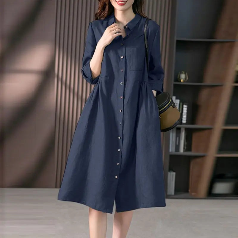 2024 Spring Causal Shirt Dress Women Long Sleeve Solid Dresses ZANZEA Fashion Lapel Neck Midi Vestidos Holiday Sundress Oversize