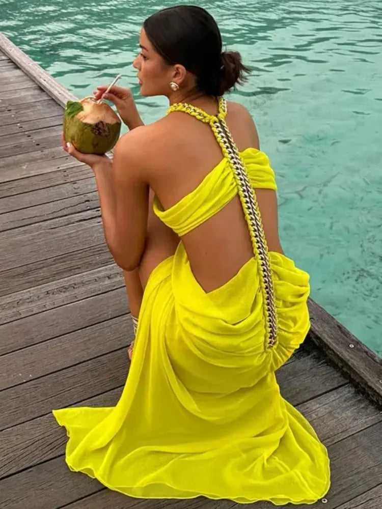Summer Cover Ups Women Swimsuit Halter Sleeveless Robes Bathing Suit 2024 New Solid Color Beach Holiday Maxi Dresses Cover-Up
