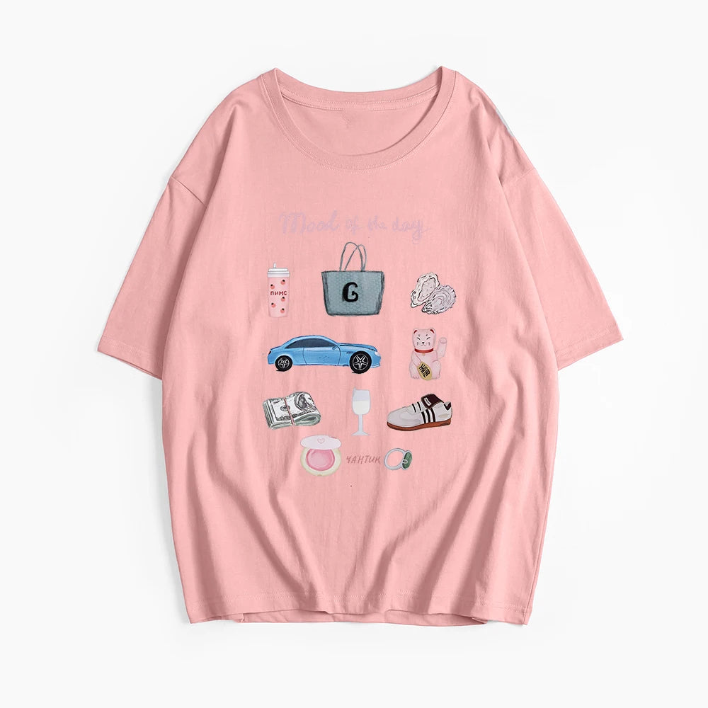 Hirsionsan Vintage Aesthetic Graphic Printed T Shirt Women Summer Cotton Soft Short Sleeve Tee Female Oversized Higt Street Tops