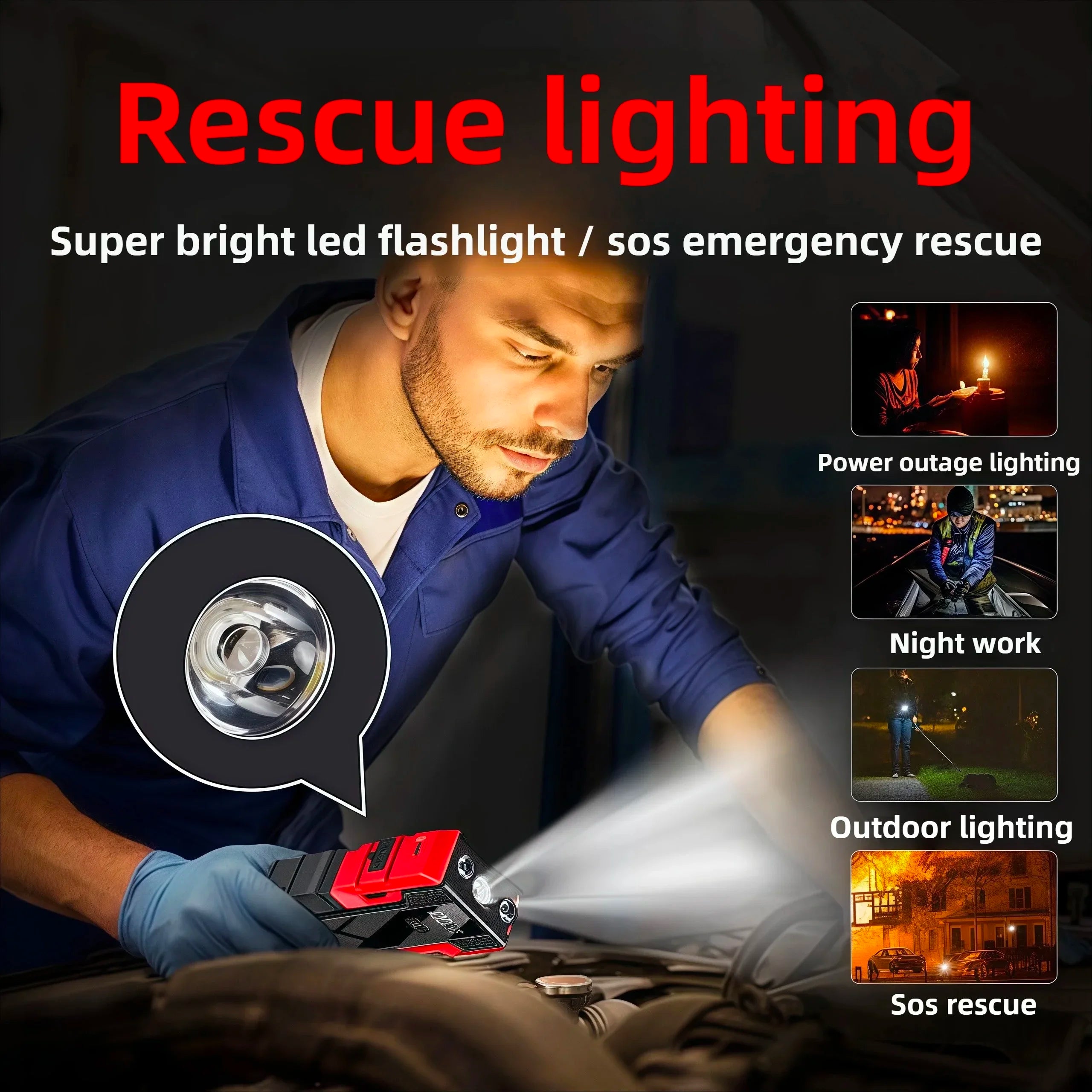 New 12V 99800mAh Car Jump Starter ,Portable Emergency Power Bank Battery Booster with LED Light, USB, for SUV Van Motorcycle ATV
