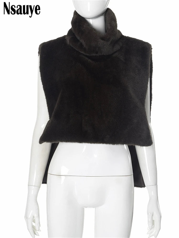Nsauye 2024 Winter New Female Chic Fashion Sleeveless Faux Fur Women's Coat Thickened Warm Jackets Outerwear Tops Ladies Coats