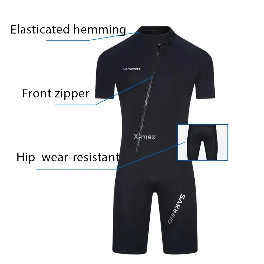 2mm Neoprene Wetsuit Short Sleeved Jumpsuit Sun Protection Warm Surfing Snorkeling Swimming Diving Suit Thickened Swimsuit