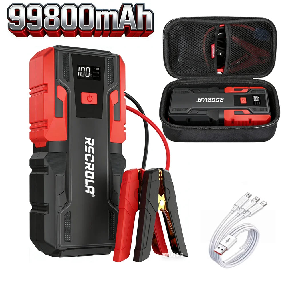 New 12V 99800mAh Car Jump Starter ,Portable Emergency Power Bank Battery Booster with LED Light, USB, for SUV Van Motorcycle ATV