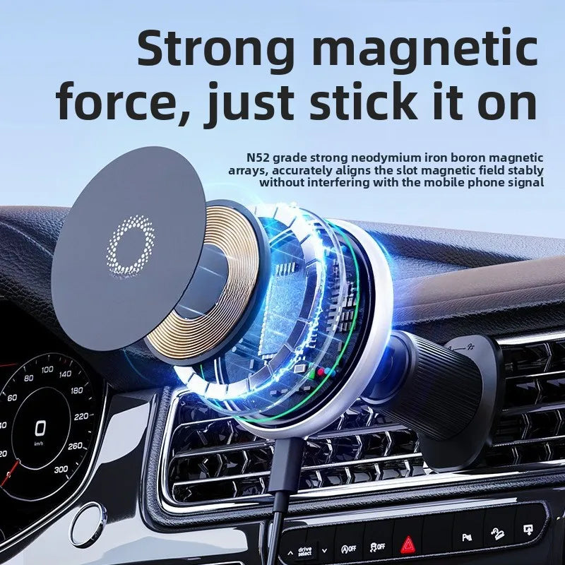 T50 Car Magnetic Phone Holder - 15W Fast Wireless Charger, MagSafe Compatible,Strong Magnet Car Mount, Air Vent/Dashboard Holder